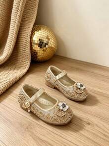 Girls' Bow Sweet Mary Jane Princess Shoes, Birthday Holiday Party Dress-Up Heels - Gold - View 3