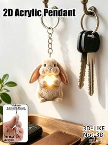 Cute 2d Flat Acrylic Lop-Eared Rabbit Heart Keychain, Bag Charm, Car Keychain Accessory, Gift For Girls (The Charm Is Flat, Not 3d). - Multicolor - View 1