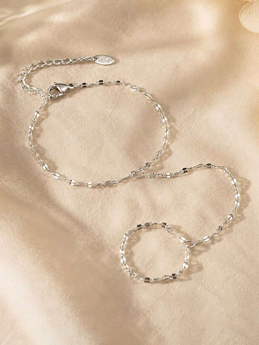 1 buah Gelang Rantai Tipis Stainless Steel Bergaya untuk Bibir dan Jari, Aksesori Harian Wanita, Hadiah Perhiasan - Perak - View 1