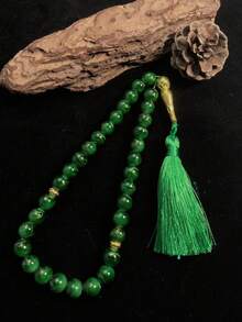 1pc 33pcs Colorful Landscape Pattern Artificial Crystal Round Beads Muslim Prayer Beads, Vintage Gold Accessory With Blue Silk Tassel, Handheld Prayer Beads For Worship And Meditation - Multicolor - View 11