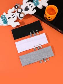 1pc Halloween Metal Pendant Elastic Headband, Spider Pumpkin Ghost Charm Wide Headband, Holiday Party Cosplay Costume Headpiece - Multicolor - View 4