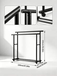 Double‑Rod Floor‑Standing Movable Clothes Rack With Thickened Metal Frame, Universal Casters, Large‑Capacity Garment Hanging, Stable Load‑Bearing, For Both Household Storage And Air‑Drying. - A - View 7