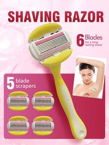 Women's Razor, Shaving Machine For Sensitive Areas, Portable Women's Hair Removal Razor, 6-Layer Blade Smooth Shaving Razor, Suitable For Bikini, Face, Arms, Legs, Hands And Underarms, Women's Full Body Hair Removal Device, Sensitive Area Shaving Razor, Bikini Trimmer, 1 Handle With 5 Replacement Blades, Hair Removal Tool, Face Razor, Shaving Razor, Face Hair Removal Device, Body Hair Trimmer, Exfoliating Shaving Razor, Hair Removal Machine, Women's Hair Removal Device - Multicolor - View 3