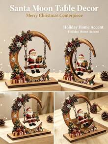 Christmas Crescent Moon Swing Santa Claus Ornament, Exquisite 3D Design With Gift, Bell And Snowflake Details, Suitable For Desktop And Window Display, Christmas Home Decor, Holiday Gift Decoration Craft - A - View 8