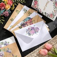 20pcs Vintage Floral Print Kraft Paper Envelope Set, Rustic Flower Pattern Greeting Cards Envelopes For Thank You Notes Wedding Invitation Birthday Party DIY Craft Stationery Supplies - View 4