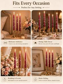 OBOVAY 2pcs/4pcs/8pcs Pearl Luster Long Tapered Smokeless Soy Wax Candles, Wedding Table Decor, European Romantic Candlelight Dinner Atmosphere Decoration, Wedding Holiday Home Decor, Gift For Friends And Family, Tabletop Decor, Wedding Decoration - Multicolor - View 6