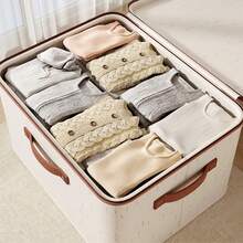 1 Beige Linen Fabric Zipper Storage Box With Lid - Foldable, Washable, For Wardrobe Storage Box, Clothes, Underwear, Socks, Lingerie, Home Bag For School Supplies, School Accessories - Multicolor - View 5