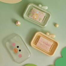 1PC Transparent Double-Layer High-Capacity Soap Box With Drainage, Cute Duck Design, No Lid, PET Soap Holder For Dorm - A - View 2