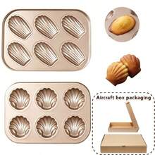 2 Packs Carbon Steel Non-Stick Madeleine Shell Cake Mold Oven Scallop Baking Pan Pudding Cookie Bakeware Tool - Gold - View 2