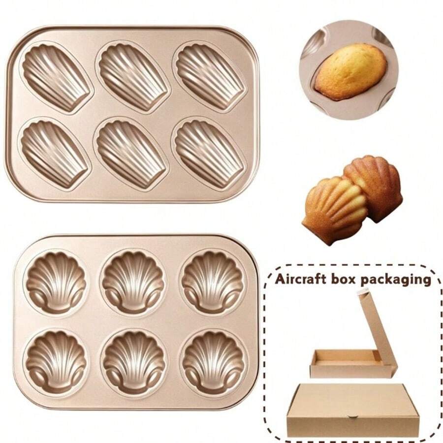 2 Packs Carbon Steel Non-Stick Madeleine Shell Cake Mold Oven Scallop Baking Pan Pudding Cookie Bakeware Tool