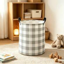 1PC Grey White Buffalo Plaid Storage Basket With Handles, Classic Checkered Pattern Organizer Bin, Multi-Purpose Storage For Clothes Toys Blankets Sundries, Perfect For Bedroom Living Room Dorm Office, Great Gift For Mom, Home And Room Decor - View 6