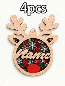 Custom Reindeer Name Christmas Ornament, Personalized Party Decor, Festive Antler Style, Checkered Decor, Customized Christmas Tree Decoration, Customizable Name Tag, Home Holiday Decor, Unique Christmas Gift 2026, Room Decor, Family And Friends - Red - View 25