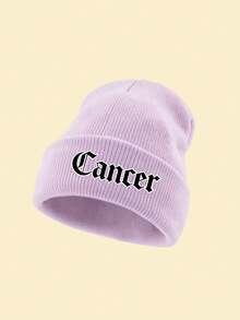 1pc Women's Cuffed Knitted Beanie Hat With 12 Zodiac Sign Print, Soft Stretchy Warm Fall Winter Ladies Headwear, Versatile Cap For Urban Walks - Purple - View 11