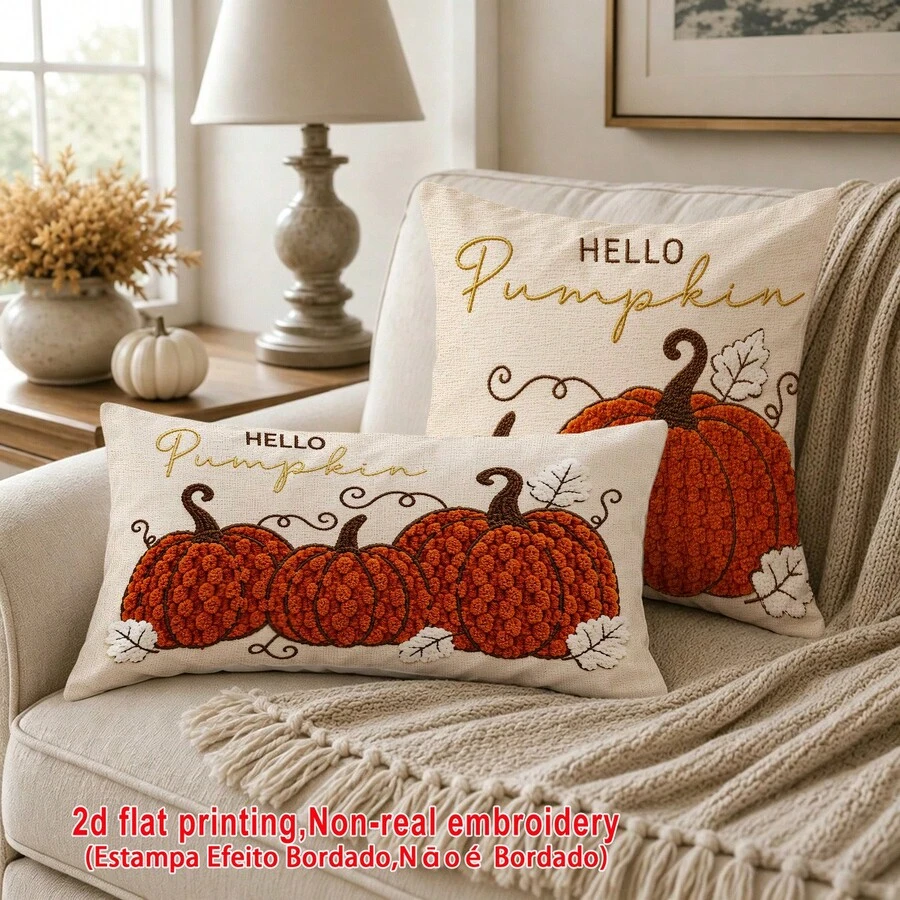 1件米色底 Hello Pumpkin 仿刺繡枕套,鄉村風秋季感恩節輕量聚酯纖維單面印花靠墊套,可手洗、機洗、乾洗,拉鍊開口,適用於居家、沙發、床、臥室、客廳、咖啡廳、展覽廳,裝飾枕套,節日派對裝飾 - 亮橙色 - 查看 1