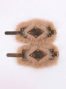 1 Pair Viking Style Faux Fur Wrist Cuffs With Celtic Knot, Medieval PU Leather Bracers, Suitable For Renaissance Fair, Halloween Cosplay - Hand Decorations - View 13