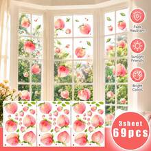 69pcs/3sheet Peach Stickers, Multiple Pink Peach Glass Stickers, Window Stickers, Glass Stickers, Three Sizes, Fruit Stickers, Gift Window Stickers, Fruit Stickers, Wall Window Door Mural Display Decal Stickers, 3 Sheets - Pattern - View 10