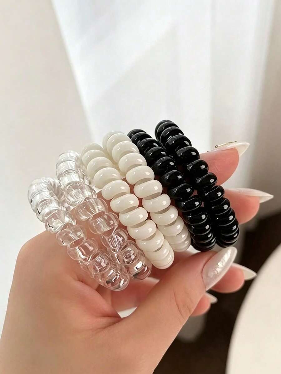 6pcs Minimalist Solid Color Telephone Wire Headbands, High Elasticity Basic Style, Suitable For Daily Commute, Ponytail Hairstyles, Hair Styling - Multicolor - View 1