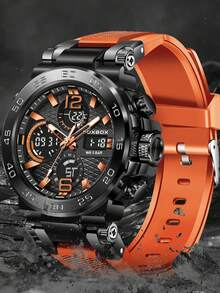 LIGE Men's Sports Fashion Dual Display Luminous Alarm Waterproof Electronic Watch - Black - View 6