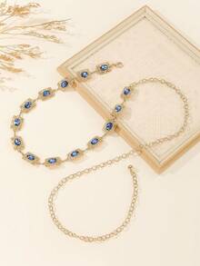 1 pieza Cadena de cintura vintage con strass azul y dorado - Dorado - Ver 7