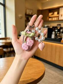 1PC Fabric Cherry Faux Pearl Heart Beaded Key Cover Compatible With Nissan Sylphy Bluebird Teana X-Trail Qashqai Kicks Key Shell Durable Soft TPU Ideal Gift (Accessory Position Random, Key Not Included) - Multicolor - View 5