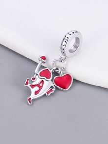 RADIVIDE 1pc S925 Sterling Silver Alice Heart A Poker Card Character Resin Drip Pendant, Fun Cartoon DIY Bracelet Large Hole Bead Charm - Silver - View 3