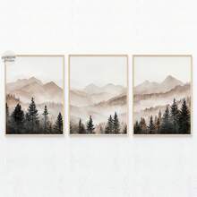 3pcs/Set Abstract Forest Mountains Triptych Art, Minimalist Modern Foggy Landscape Prints Set Of 3, Printable Neutral Nature 3 Pieces Wall Art - A - View 3