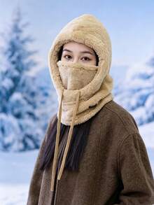 Women's 4-In-1 Winter Hooded Balaclava Face Mask, Adjustable Drawstring Neck And Ear Warmer, Solid Color Pullover Ski Hat, Suitable For Cycling, Skiing, Snowboarding, Hiking, Camping, Commuting, Traveling And Outdoor Cold Weather Accessories - One Size Fits All - View 13