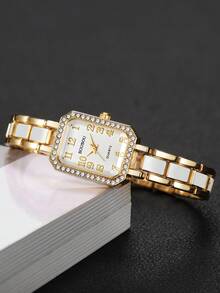 Women's Luxury Square Rhinestone Dial Quartz Watch, Elegant Small Square Wristwatch, Gift For Girlfriend (1pc/Set) Watch Box Not Included - White - View 7