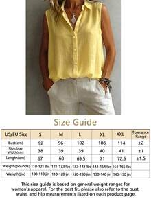 Fashionable Elegant Sleeveless Collared Shirt Women Versatile Loose Casual Commute Camisole Semi-Transparent Tank Top Solid Color Button Front Daily - Yellow - View 8
