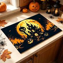 1pc Absorbent Drying Mat, Coffee Machine Mat, Halloween Pumpkin Castle Moon Night Design, Non-Slip Tabletop Protection, Suitable For Plates And Kitchen Utensils, Fits Holiday Table Decor, Applicable For Kitchen Counter, Bar And Dining Scenes, Quick Drying For Tableware, Multi-Purpose Drainage Mat, Home Gift, Tabletop Decoration - XYLSD-1029 - View 4