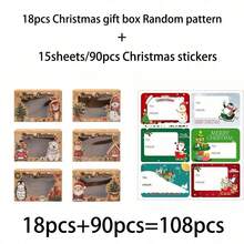 36/72/108pcs Party Box Packs, Christmas Gift Boxes With Window, Santa Claus Snowman Design Rectangular Kraft Paper Mixed Gift Boxes, Christmas Gift Packing Boxes, Merry Christmas Table Decor, Includes Christmas Stickers - Multicolor - View 12