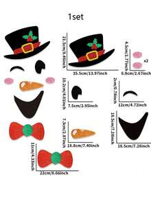 1 Set Cute Christmas Felt Door & Window Sticker Decoration Kit - Reindeer, Snowman, Santa Claus, Snowflake, Christmas Tree And "Merry Christmas" Text Design - For Holiday Home Decor, Creating Festive Atmosphere And Seasonal Celebration (Includes Adhesive Dots) - Multicolor - View 10