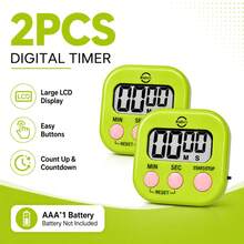 2pcs Digital Electronic Timer Set, High-Definition LCD Large Number Display, Sensitive Buttons Easy To Operate, Counting And Countdown Function, Magnetic Mount, Practical Timing Tool For Baking, Cooking, Laboratory, Office, Study, Sports Training - A - View 12