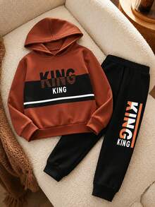 Tween Boy 2set Thermal Lined Thick Sweatshirt + Sweatpants Set, Autumn/Winter Clothing Set, Young Student Children's Wear, Suitable For Daily Wear - Multicolor - View 5