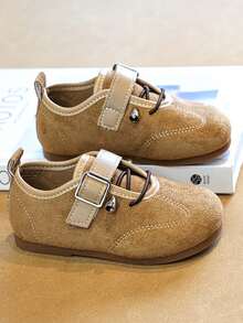 Vintage Suede Girls' Mary Jane Shoes, Lightweight Buckle Baby Shoes - Camel - View 4