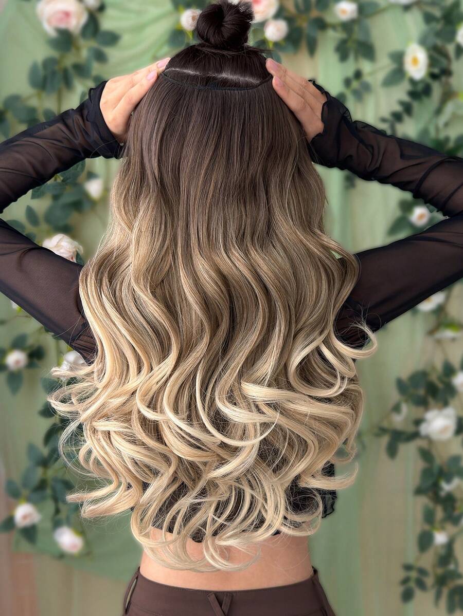 HEYPINK Clip In Hair Extensions 1 Pc Long Synthetic Wavy Curly Hairpieces Layered Soft Invisible For Women Dark Walnut Brown 22 Inch ﻿