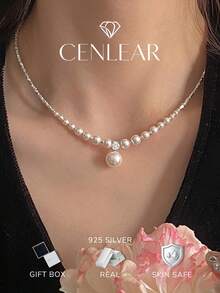 1pc S925 Sterling Silver Minimalist Creative Shredded Silver Design Pearl Necklace, High-Quality Jewelry, Hypoallergenic, Gift Box Set For Girlfriend Birthday Or Anniversary - Silver - View 2