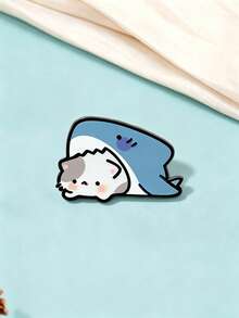 1pc Cute Shark & Cat Combination Brooch, Personalized Small & Sturdy Design, Hard To Fall Off, Decorative For Shirts And Coats, Versatile For Various Outfit Styles, Perfect Small Gift For Friends, Besties And Colleagues - Multicolor - View 5
