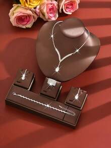 Elegant V-Neck Water Drop Pendant Jewelry Set, Suitable For Wedding, Banquet, Party Wear And Valentine's Day Birthday Gift - Multicolor - View 6
