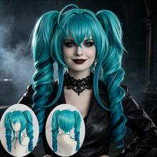 Halloween Cosplay Wigs For Women – Detachable Ponytail & Double Braid Styles, Multi-Color Synthetic Hairpieces For Gothic, Anime & Party Costumes (Pink, Teal, Blonde, Red, Green) - Multicolor - View 10
