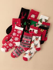 1/5/10 Pairs Random Unisex Holiday Socks, Atmospheric Christmas Pattern Socks, Multi-Pattern Mixed Christmas Creative Socks, Random Christmas Tree Snowflake Jacquard Holiday Socks, Universal Christmas Party Gift Socks - Multicolor - View 4