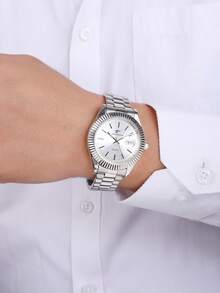 RICECGO A Men's Business Watch With A Round Dial And A Quartz Movement, Perfect For Everyday Wear And An Ideal Gift For Birthdays Or Special Occasions. - Silver - View 4