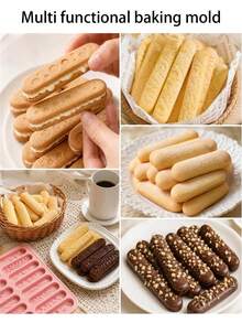 1pc 16-Cavity Strip-Shaped Cookie Mold With Different Textures, Silicone Strip Chocolate Bar Mold, Pastry Mold, Non-Stick Baking Mold, Suitable For Chocolate Bars, Candies, Pudding, Energy Bars, Cheese, Cake Decoration, Bread, Etc. - Pink - View 9