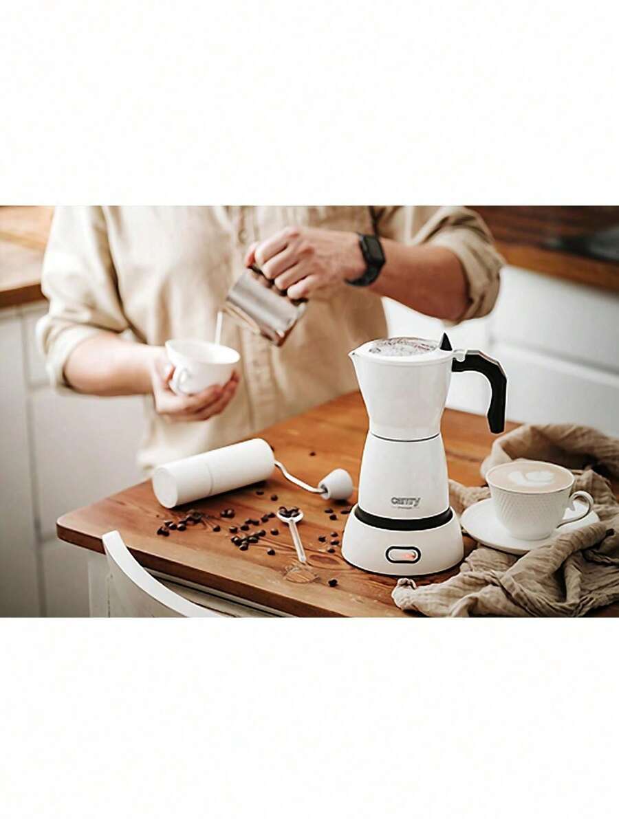 CAMRY Electric Moka Pot, Electric Coffee Maker, Stovetop-Free Espresso Maker - Compact Design, Pressure Safety Valve, Portable, White - EU E Type Plug(220-240V) - View 1