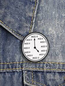 1 Pc Funny Clock MISS U Enamel Pin Creative Miss You Text Badge For Clothing Backpack Decor - Multicolor - View 3