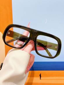 1PC Unisex Retro Aviator Wide Frame Large Lens Clear Glasses Y2K Fashion Street Style Ins Influencer Same Style Daily Outfit Eyewear Frame Vacation - Clear - View 3