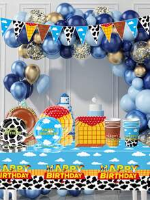 asmodee Crazy Animal Toy Wonders Theme Party Set Of Tableware, With Multiple Options Available. Includes Paper Plates, Paper Cups, Paper Towels, Tablecloth, And Triangular Flags. Perfect For Birthday Party Decoration. - Multicolor - View 2