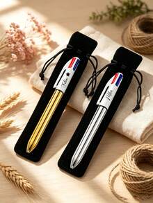 Customizable Retractable Ballpoint Pen Set With Pen Pouch, Laser Engraved Text, Replaceable 4-Color Ink Refills, Smooth Writing, Perfect For Office, Colleagues, School Supplies, And Back-To-School Gifts For Students And Teachers - Sets - View 4
