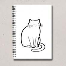 Minimalist Line Cat Spiral Notebook, Hardcover Planner With "Grumpy Lazy Cute" Kitten Pattern, A5 Simple White Background Notebook For Cat Lovers - E - View 4