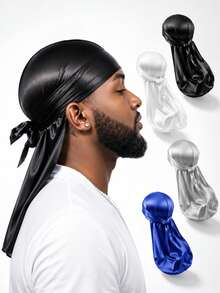 1pc Men's Satin Pirate Hat Bandana, Made Of Smooth Artificial Silk Fabric, Street Hip-Hop Style, Adjustable Back Strap Design, Anti-Frizz And Anti-Static; Suitable For Daily Outings, Sports, Hair Care, As Well As Parties Or Festival Holidays. Multi-Color Options, Balancing Practicality And Personalized, Easily Create A Neat And Fashionable Street Look - Multicolor - View 1